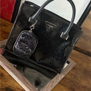 Guess Black Satchel with Matching Pouch